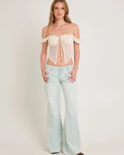 Johnnies Low Waist Wide Leg Flared Denim Jeans Le Surf