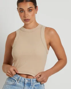 Jonesy Recut Rib Singlet in Bleached Sand