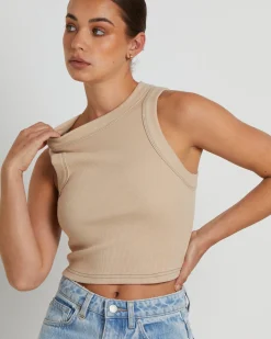 Jonesy Recut Rib Singlet in Bleached Sand