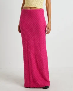 Josie Crochet Maxi Skirt in Lipstick Pink
