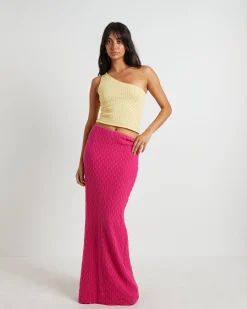 Josie Crochet Maxi Skirt in Lipstick Pink