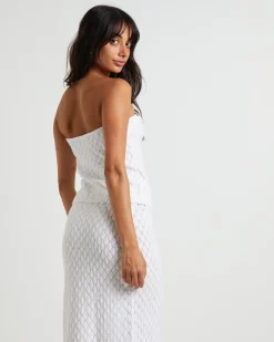 Josie Crochettie Tie Front Top in White
