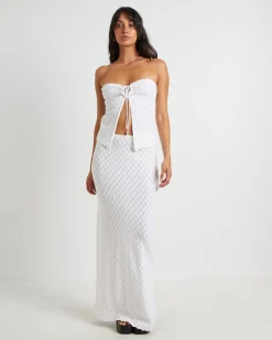 Josie Crochettie Tie Front Top in White