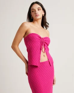 Josie Crochettie Tie Front Top in Lipstick Pink