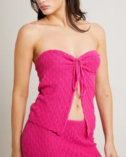 Josie Crochettie Tie Front Top in Lipstick Pink