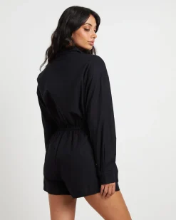 Joslin Boxy Long Sleeve Shirt Playsuit in Black