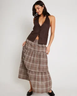 Juno Tierd Check Midi Skirt
