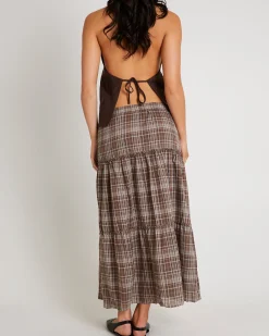 Juno Tierd Check Midi Skirt