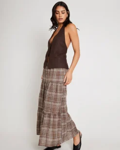 Juno Tierd Check Midi Skirt
