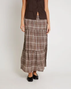 Juno Tierd Check Midi Skirt