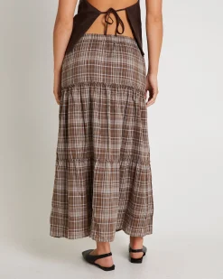 Juno Tierd Check Midi Skirt
