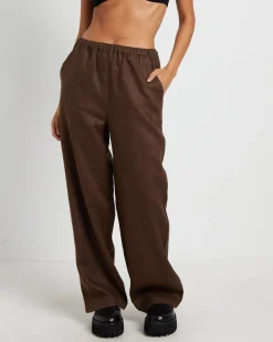 Kai Linen Draw Pants in Brown