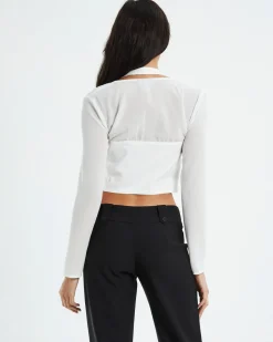 Kamali Hook Front Long Sleeve Halter Top White
