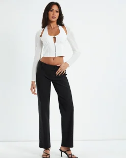 Kamali Hook Front Long Sleeve Halter Top White