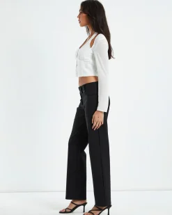 Kamali Hook Front Long Sleeve Halter Top White