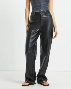 Karli Leather Look Straight Leg Pants