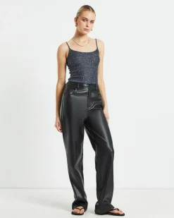 Karli Leather Look Straight Leg Pants