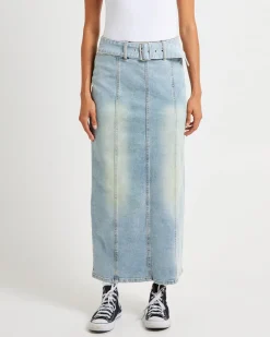 Kaya Low Belted Denim Maxi Skirt