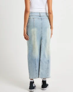 Kaya Low Belted Denim Maxi Skirt