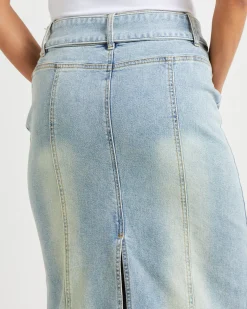 Kaya Low Belted Denim Maxi Skirt