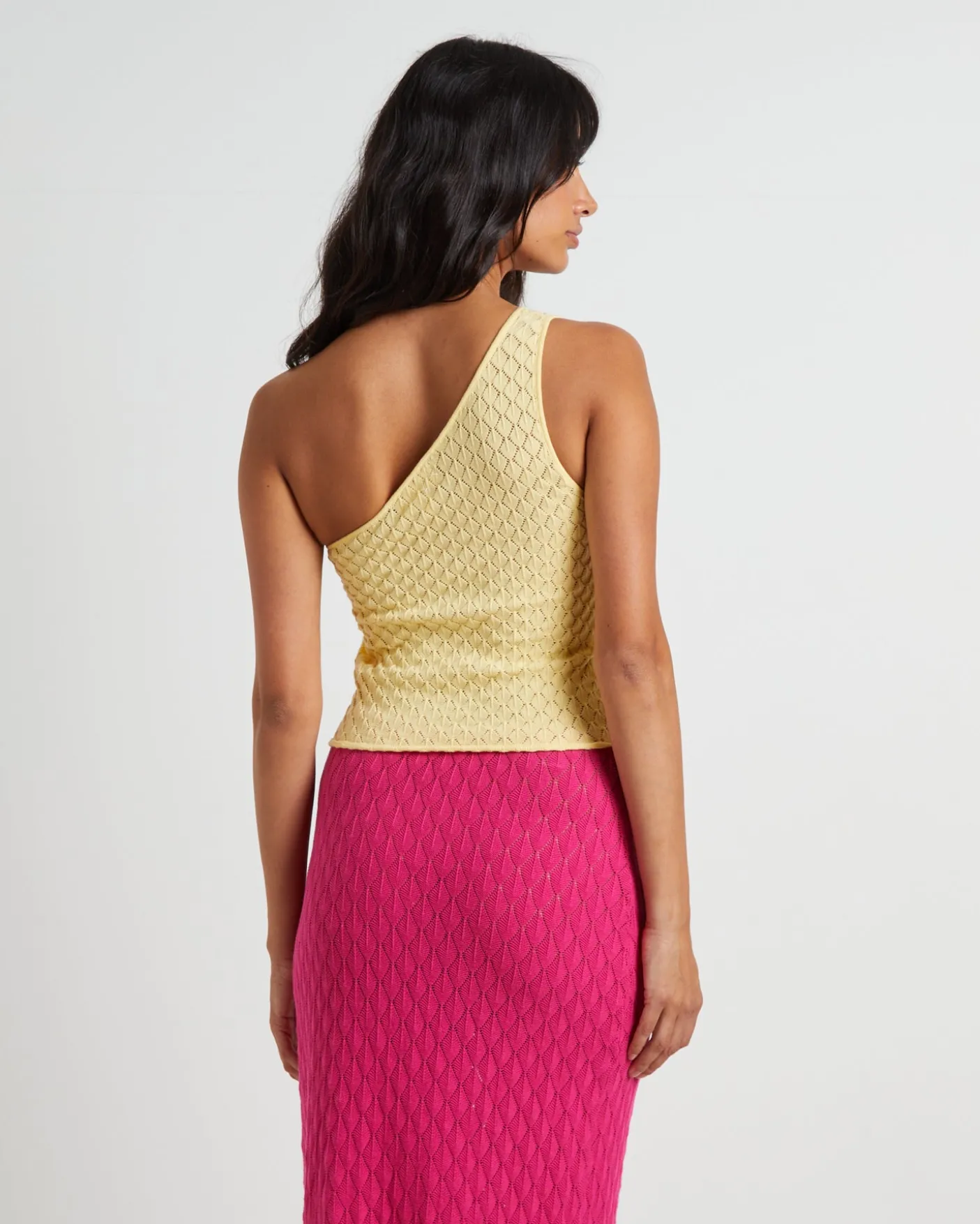 Kerby Crochet One Shoulder Top in Lemon