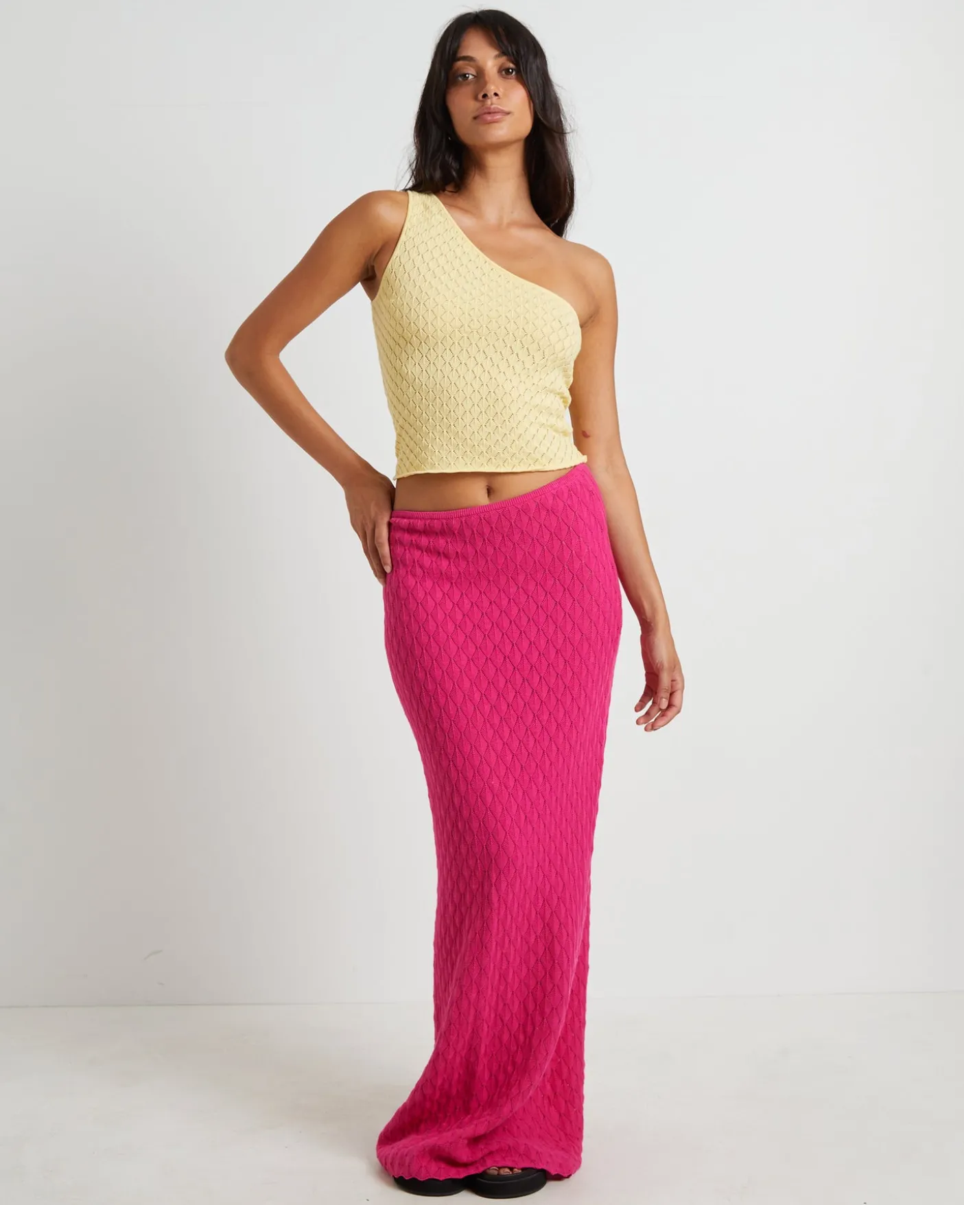 Kerby Crochet One Shoulder Top in Lemon