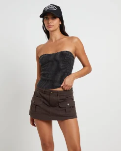 Kiah Acid Rib Knit Bandeau Top in Black