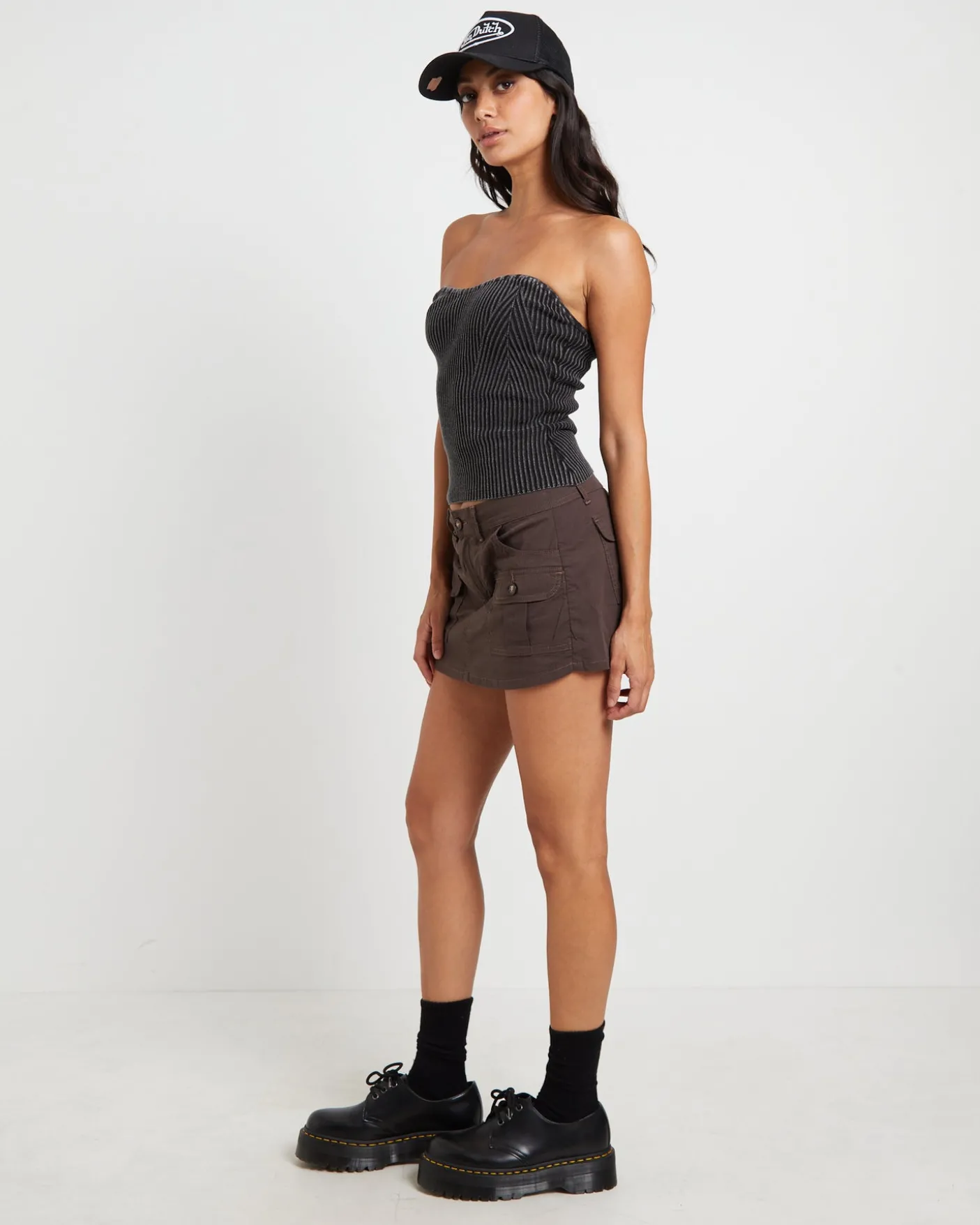 Kiah Acid Rib Knit Bandeau Top in Black
