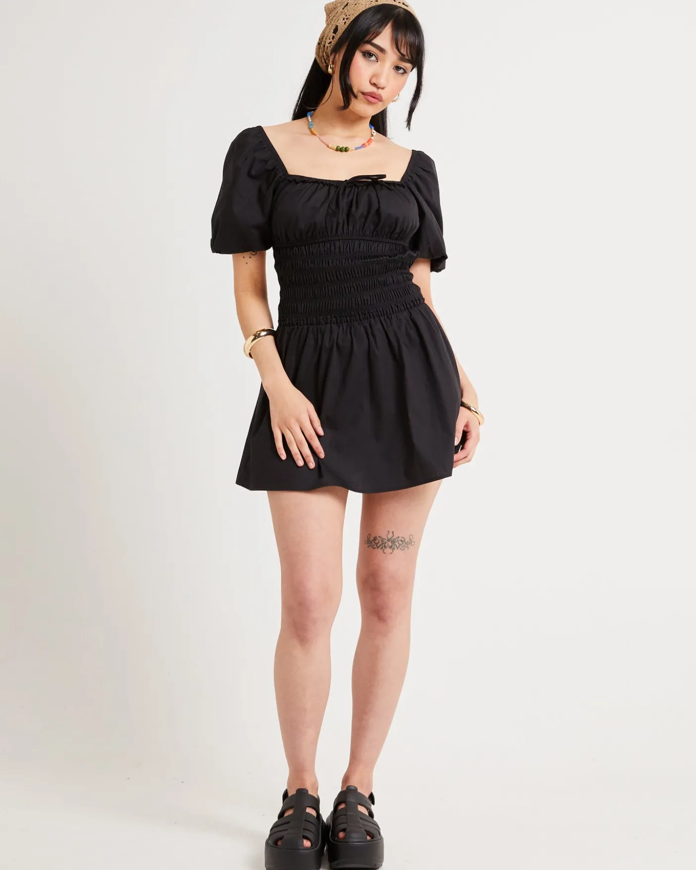Kora Puff Sleeve Shirred Mini Dress