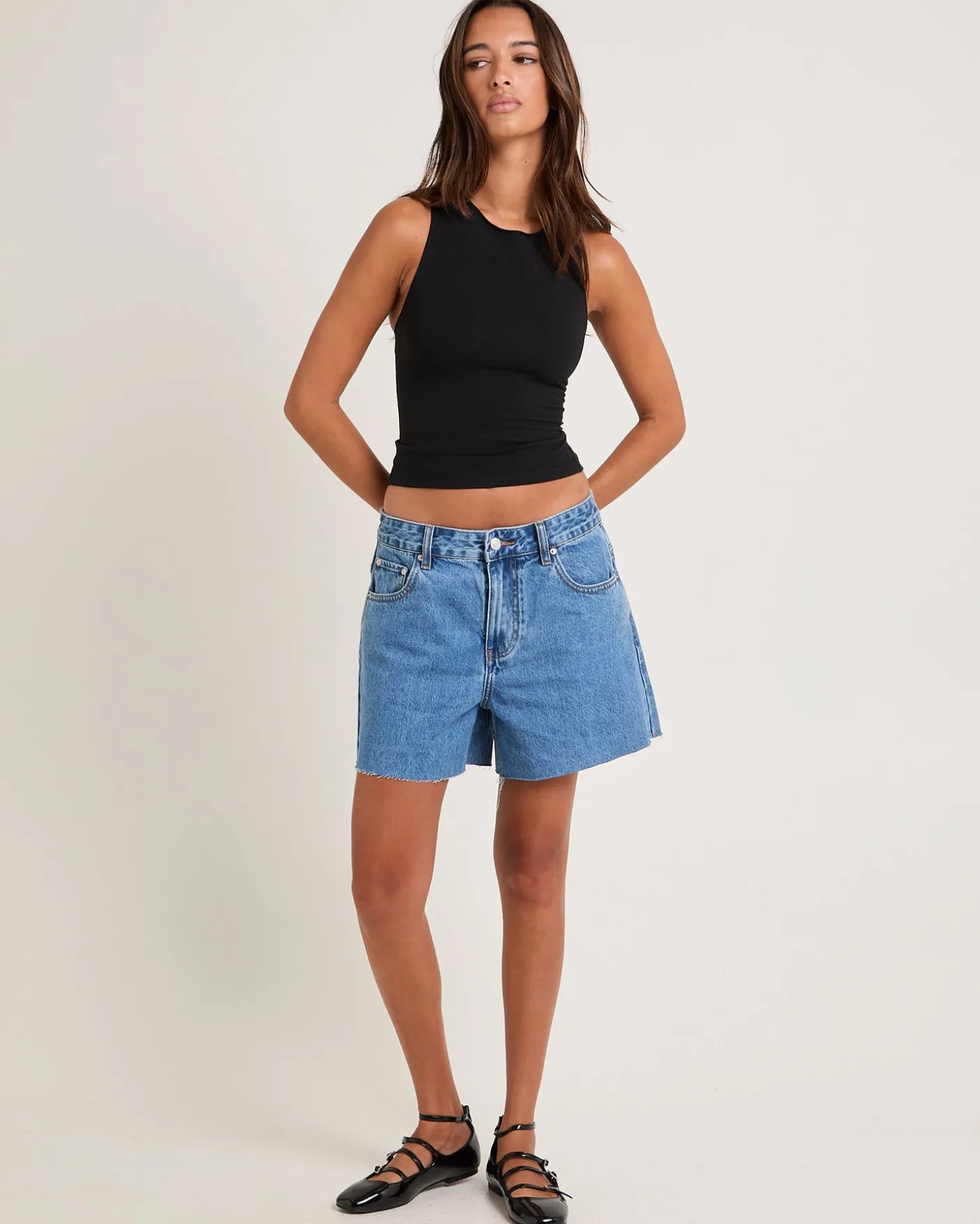 Kourtney Raw Chop Denim Shorts