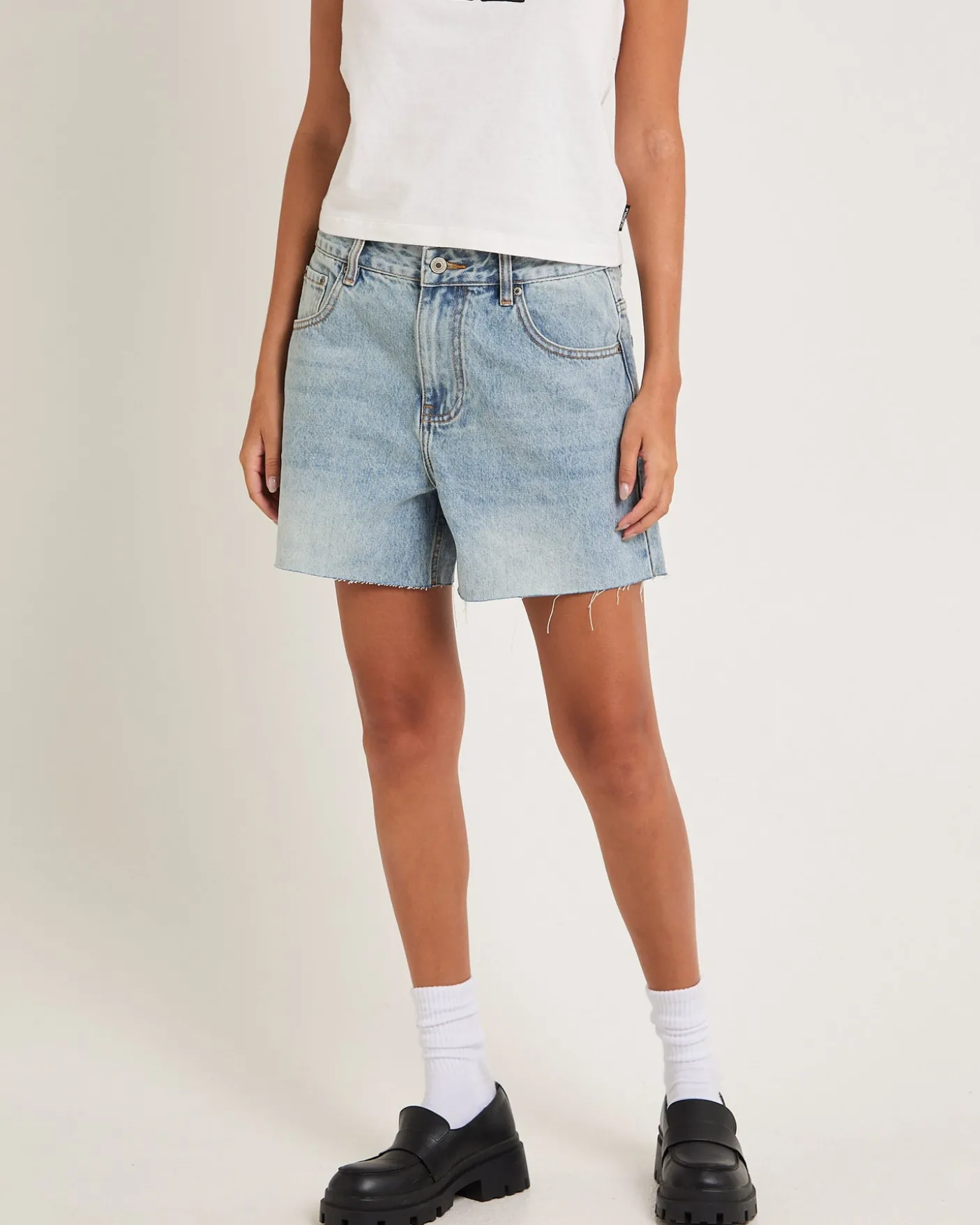 Kourtney Raw Chop Denim Shorts