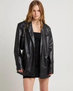 Kylie Boxy PU Blazer Black