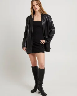 Kylie Boxy PU Blazer Black