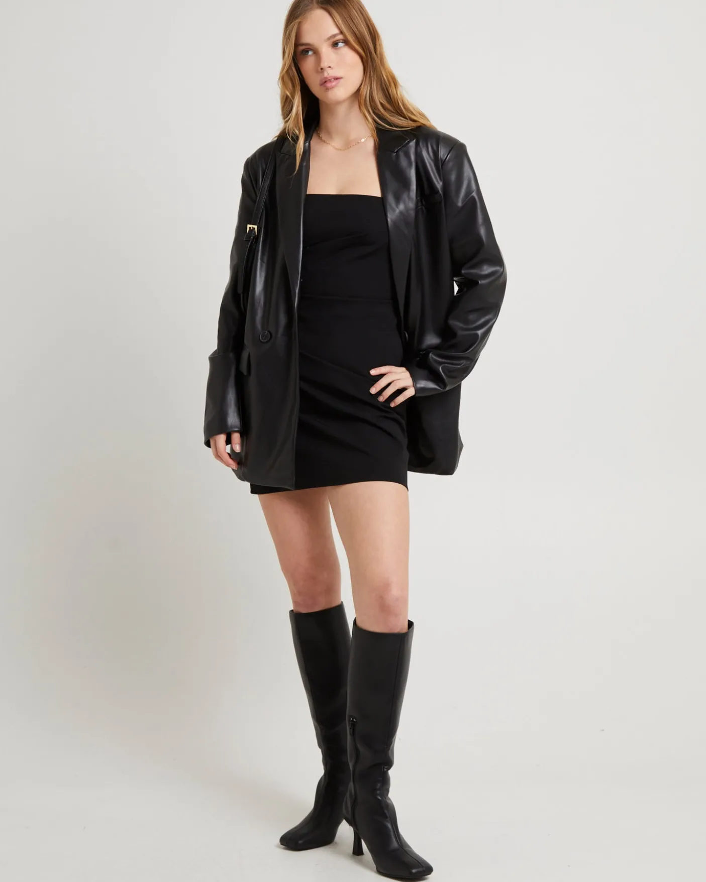 Kylie Boxy PU Blazer Black