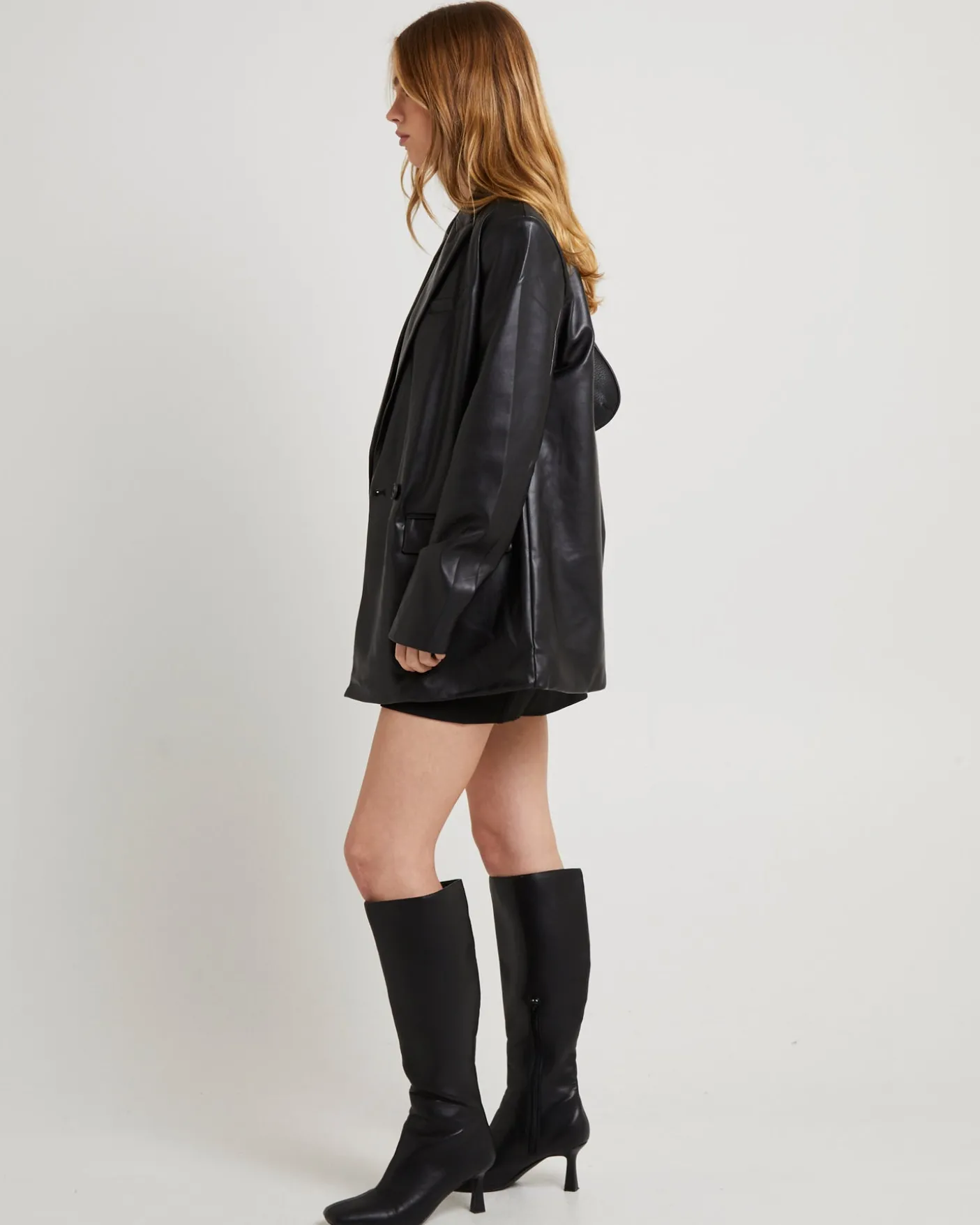 Kylie Boxy PU Blazer Black