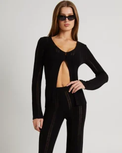 Ladder Knit Button Long Sleeve Top