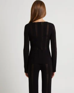 Ladder Knit Button Long Sleeve Top