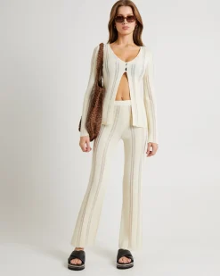 Ladder Knit Button Long Sleeve Top