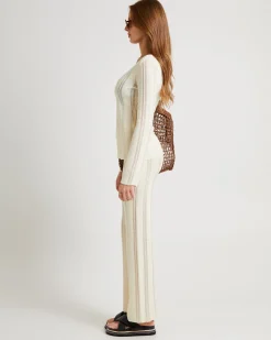 Ladder Knit Button Long Sleeve Top