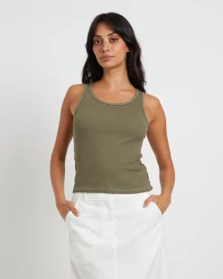 Lagoon Muscle Tank Top in Khaki