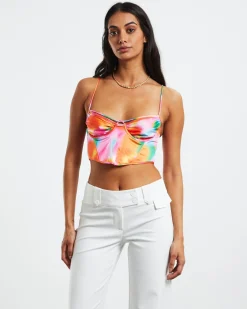 Larissa Strappy Cross Front Sateen Corset Multi Print
