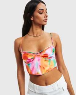 Larissa Strappy Cross Front Sateen Corset Multi Print