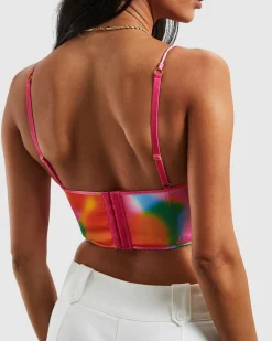Larissa Strappy Cross Front Sateen Corset Multi Print