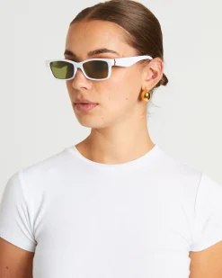 Le Sustain Plateaux Sunglasses in White/Moss Mono