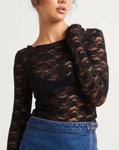 Leah Sheer Long Sleeve Lace Top