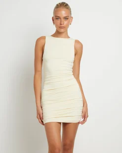 Lena Ruched Slinky Mini Dress in Powder Blue