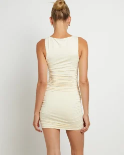 Lena Ruched Slinky Mini Dress in Powder Blue