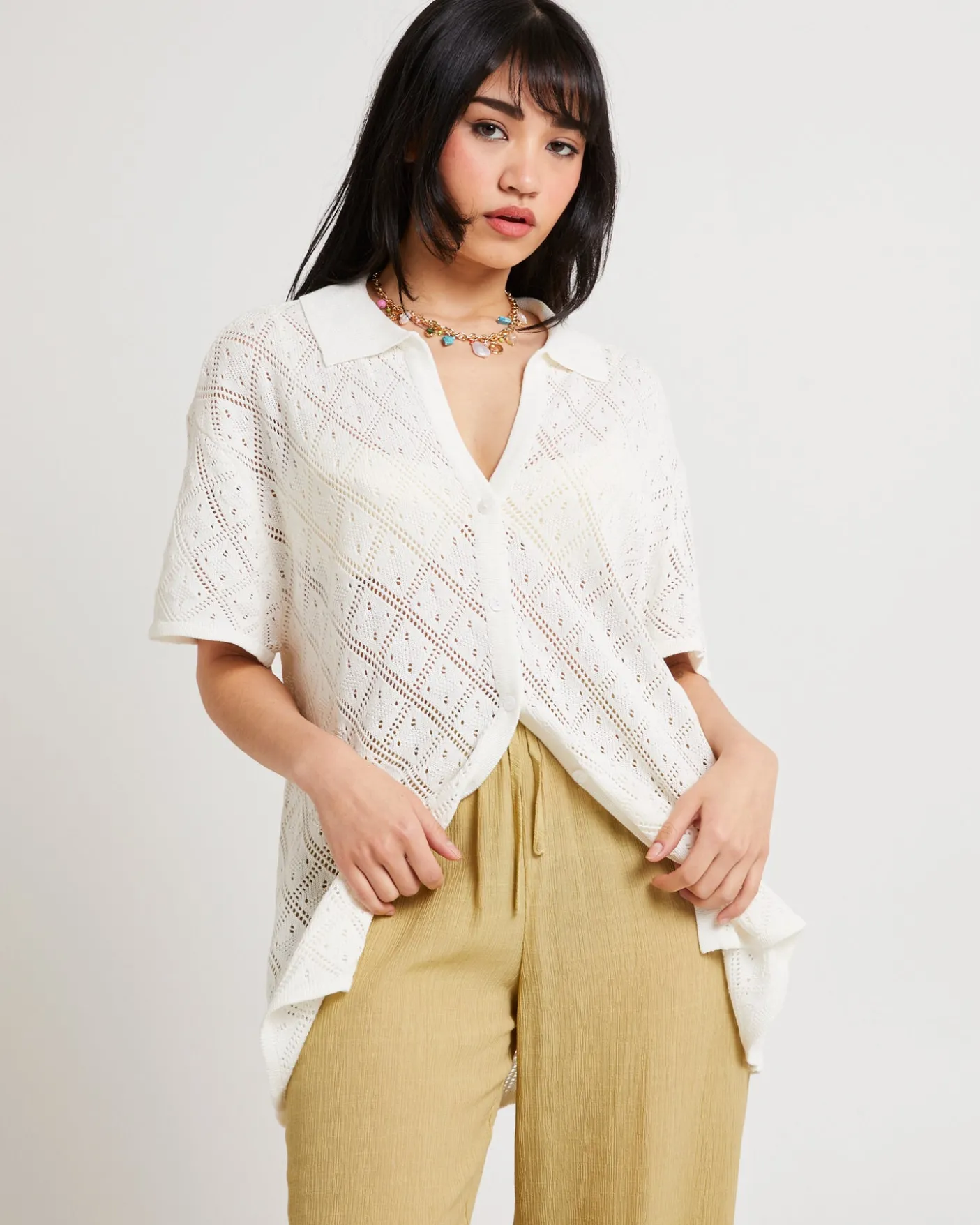 Lexi Crochet Shirt White