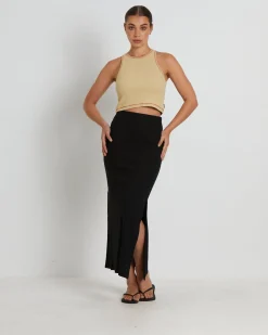 Lilah Organic Pointelle Maxi Skirt in Black