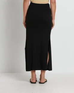 Lilah Organic Pointelle Maxi Skirt in Black
